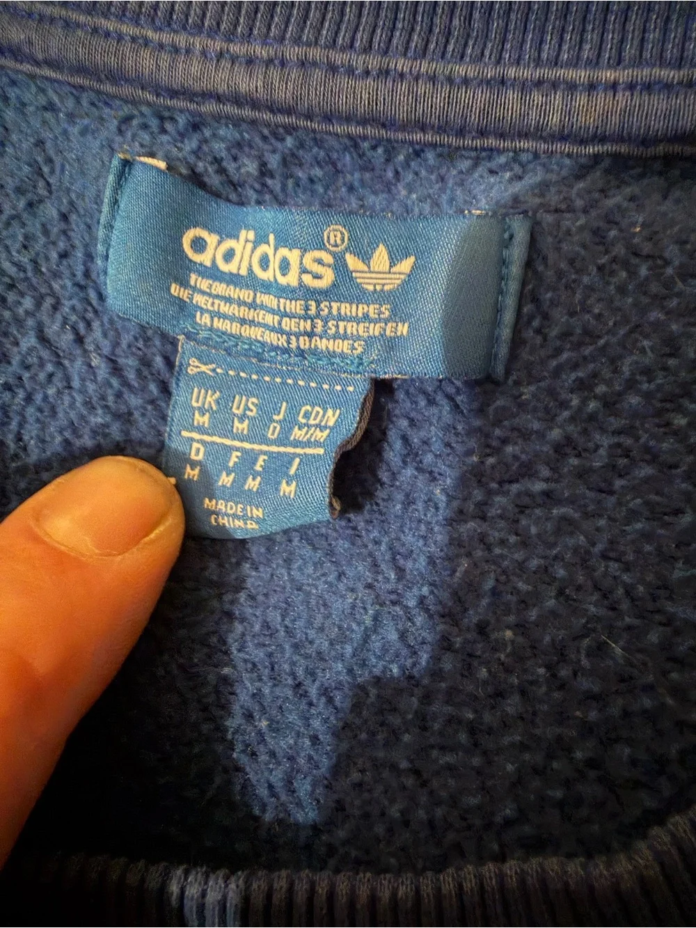 Vtg Adidas Blue Pullover Sweatshirt with Elbow Patches Trefoil Logo Mens M Faded